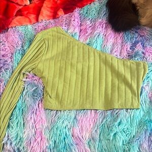 SHEIN One-Shoulder Ribbed Tank Top - Lime Green